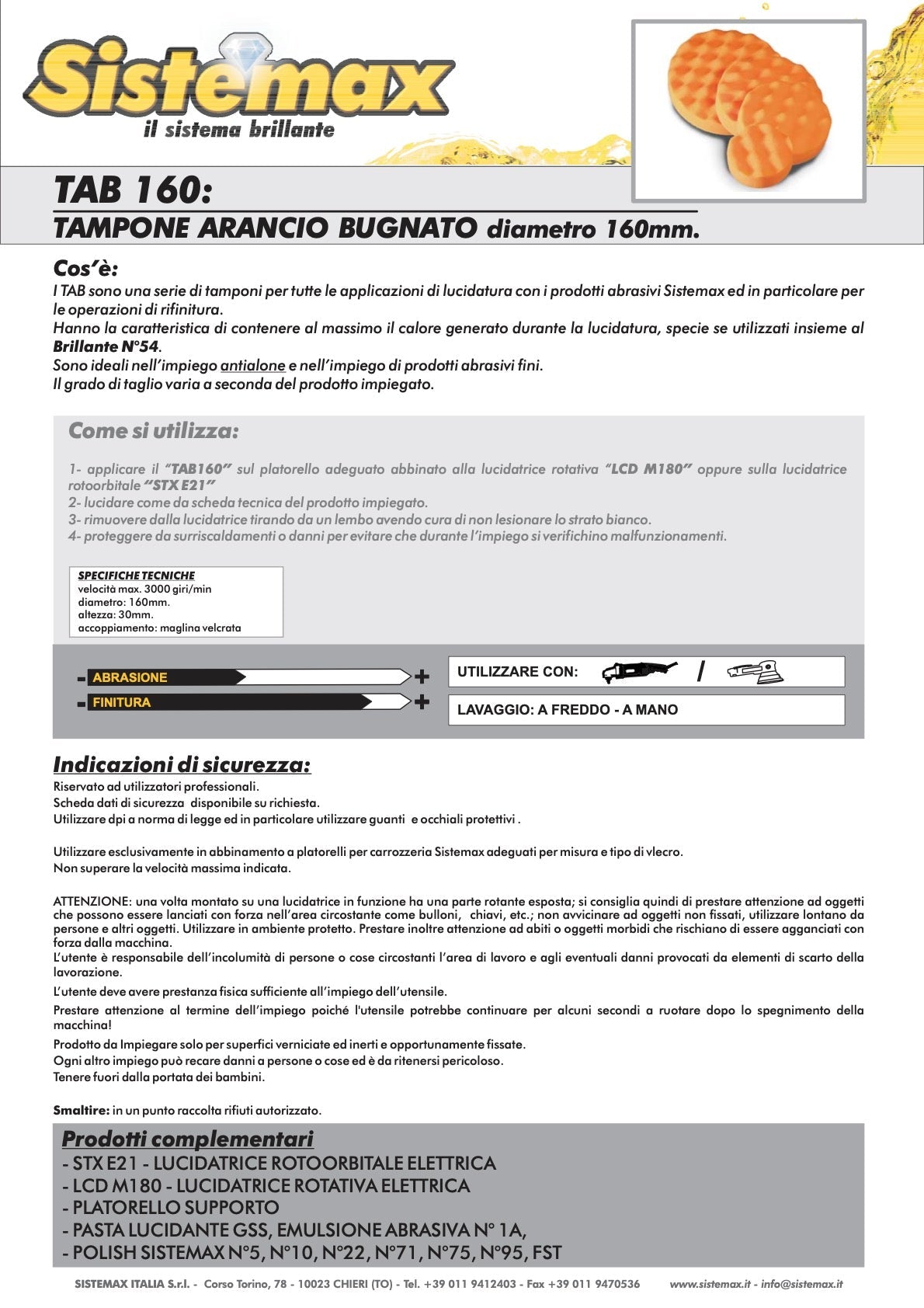 Scheda Tecnica,Tampone Durezza Media Bugnato arancione. - Lucidatura Professionale
