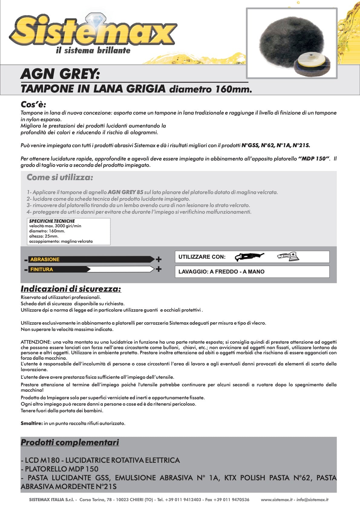 Tampone in Lana misto sintetico, Scheda Tecnica, Lucidatura Professionale